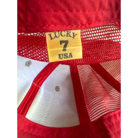 Lucky 7 USA Shark Embroidered Red & Black Trucker Hat Adjustable - Picture 6 of 8